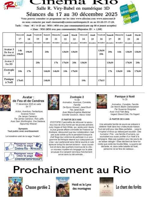 Cinéma le Rio - films de la semaine