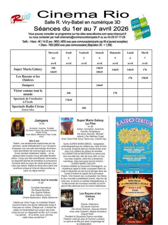 Cinéma le Rio - films de la semaine