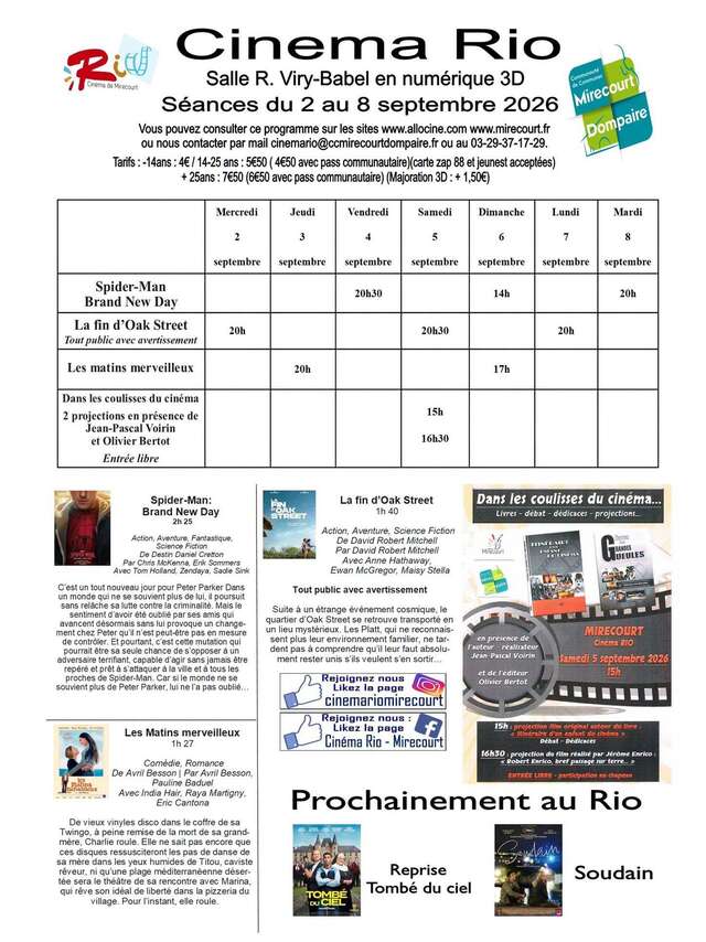 Cinéma le Rio - films de la semaine