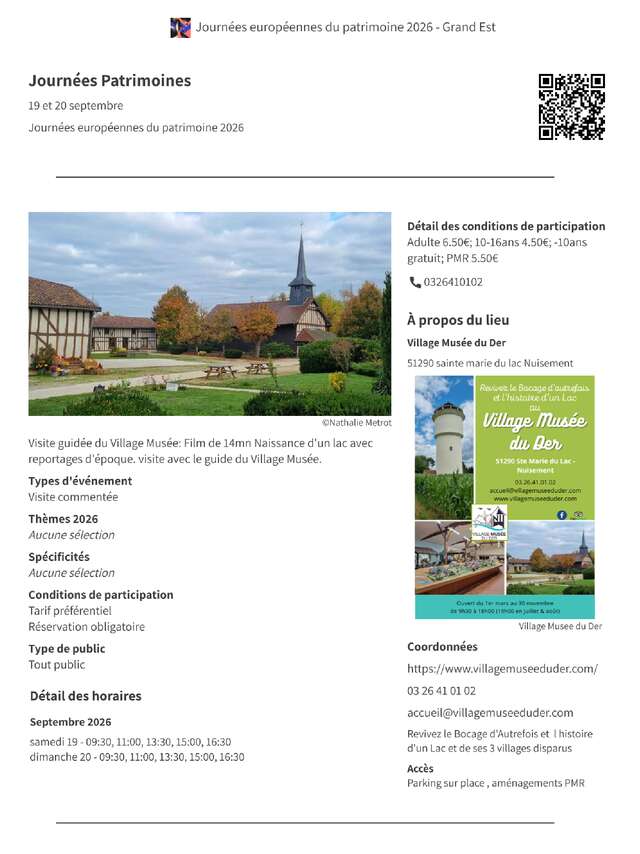 Journées du Patrimoine au Village Musée du Der
