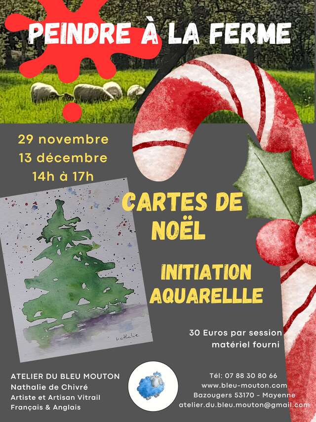 Peindre à la ferme : Cartes de Noël - Initiation aquarelle