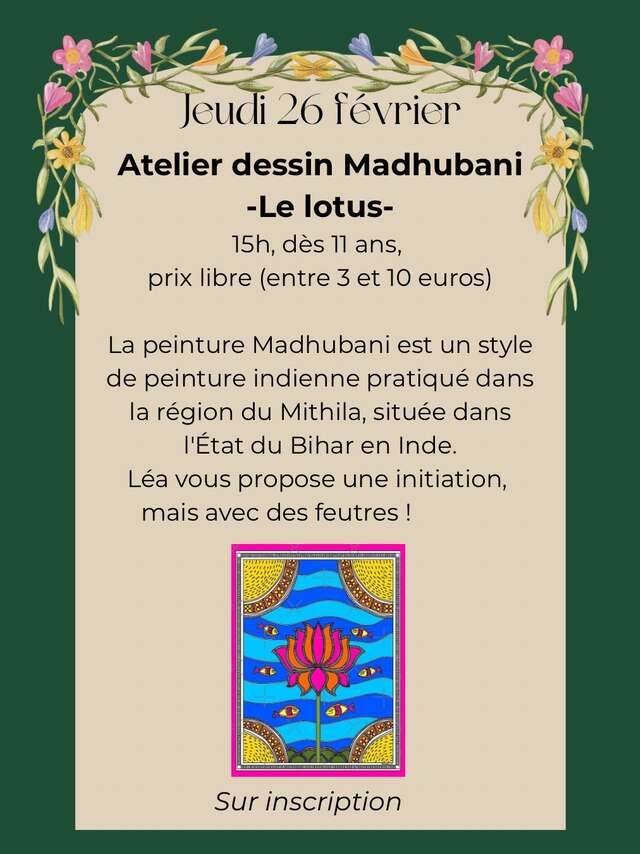 Atelier dessin Madhubani "Le lotus"