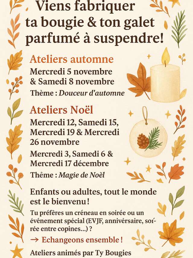 Ateliers bougies et galets parfumés – Spécial Noël