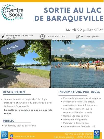 Baignade au lac du Val de Lenne à Baraqueville avec le Centre social de Rodez