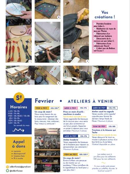 Planning de février … - collectif SNOOZ ( ateliers créatifs et pour le recyclage)