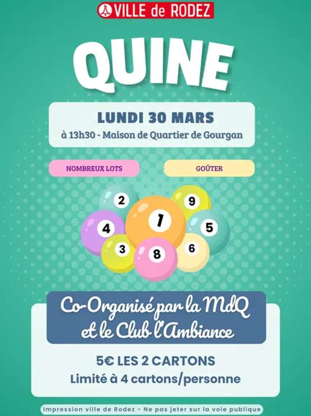 QUINE CO-ORGANISÉ PAR LA MAISON DE QUARTIER DE GOURGAN ET LE CLUB L'AMBIANCE