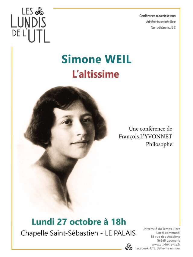Les lundis de l'UTL : Conférence : Simone Weil, l'altissime