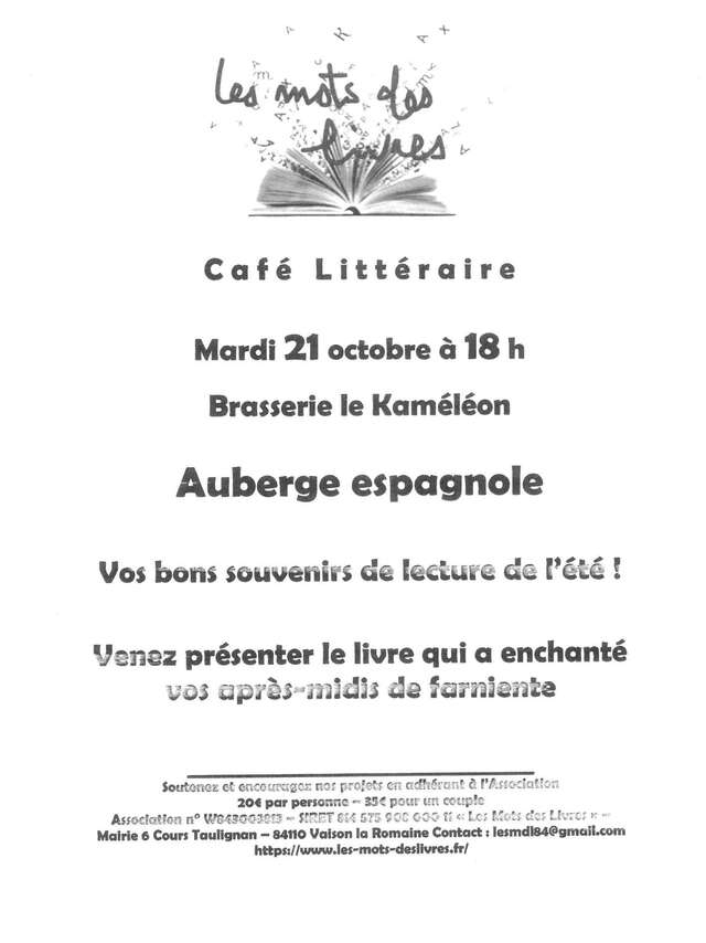 Café littéraire 'Souvenirs de lecture estivale' (Memories of summer reading)