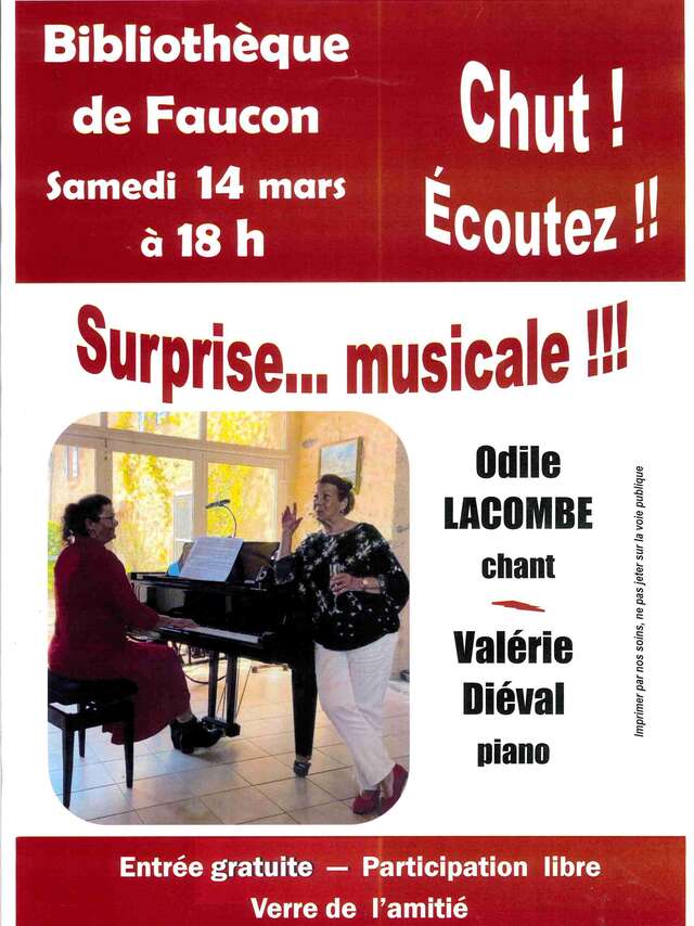 "Chut! Ecoutez!! Surprise...musicale!!!" à la bibliothèque de Faucon