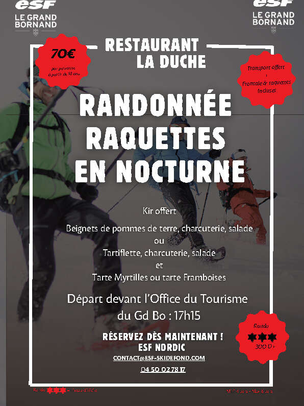 Raquettes en nocturne avec repas à la Duche