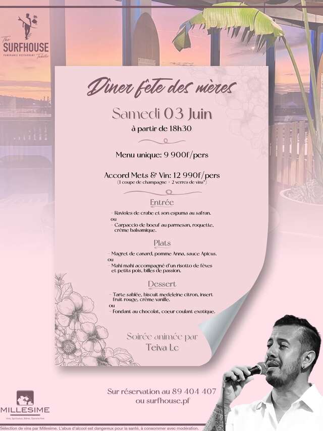 Dîner fête des mères - The Surf House Tahiti