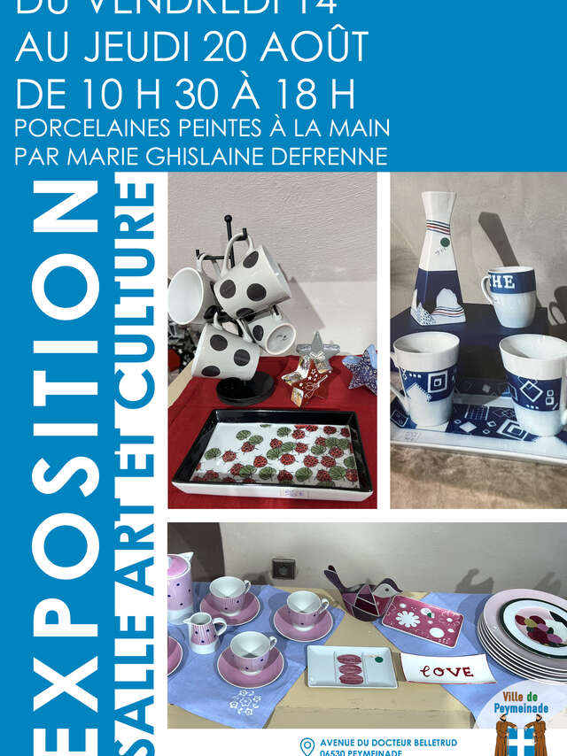 Exposition de porcelaines peintes à la main par Marie Ghislaine Defrenne