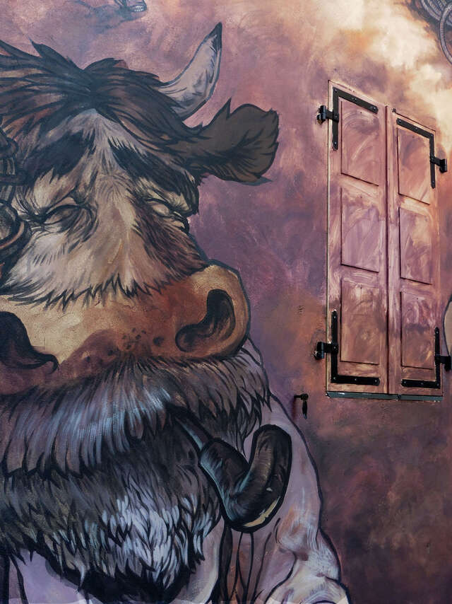 Art vache : fresque "La cordée de paire en fils"