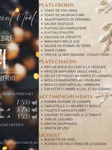 Menu Spécial Noël -Restaurant Hotu Mahana