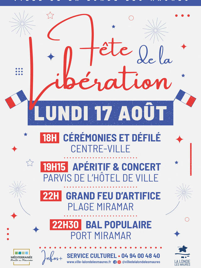 Fête de la Libération de la Londe les Maures : cérémonie, défilé, feu d'artifice et bal.