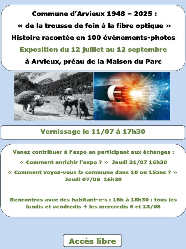 Vernissage de l'exposition : "Commune d’Arvieux 1948 – 2025 : de la trousse de foin à la fibre optique"