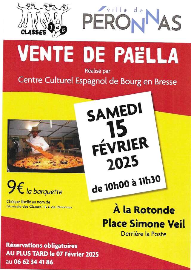 Vente de Paella Classe 1 et 6 Péronnas