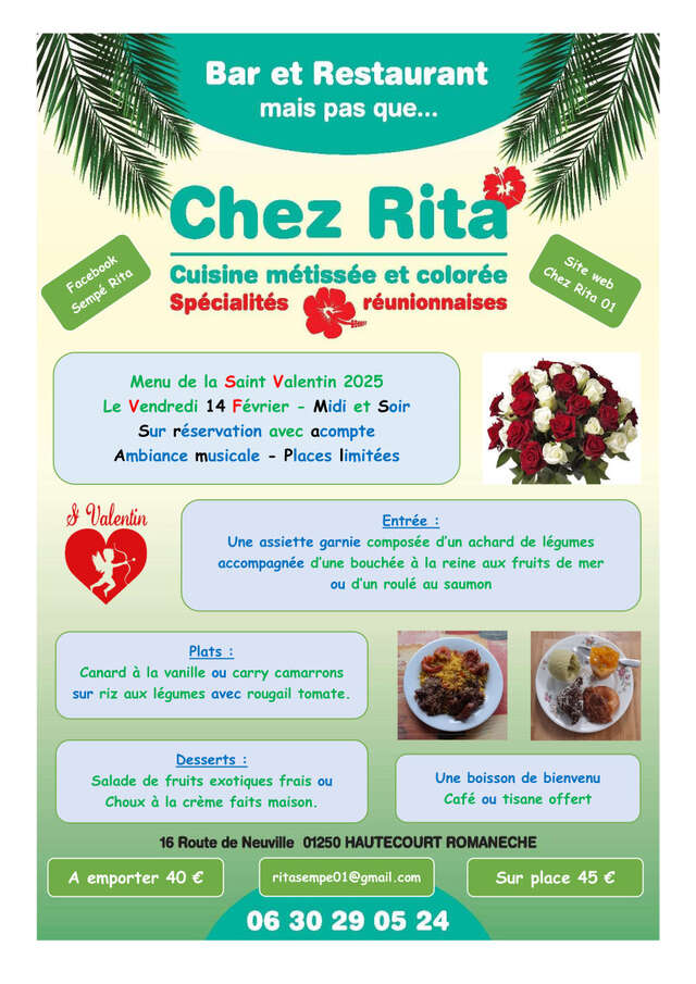 Menu de la Saint-Valentin Chez Rita