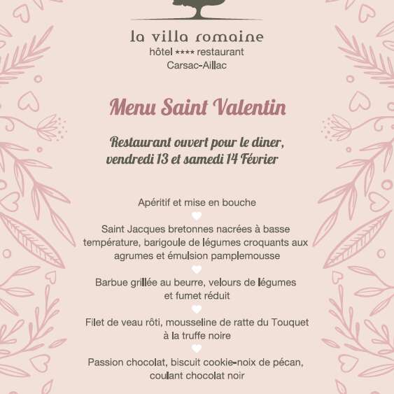 Repas Saint-Valentin - La Villa Romaine Carsac-Aillac