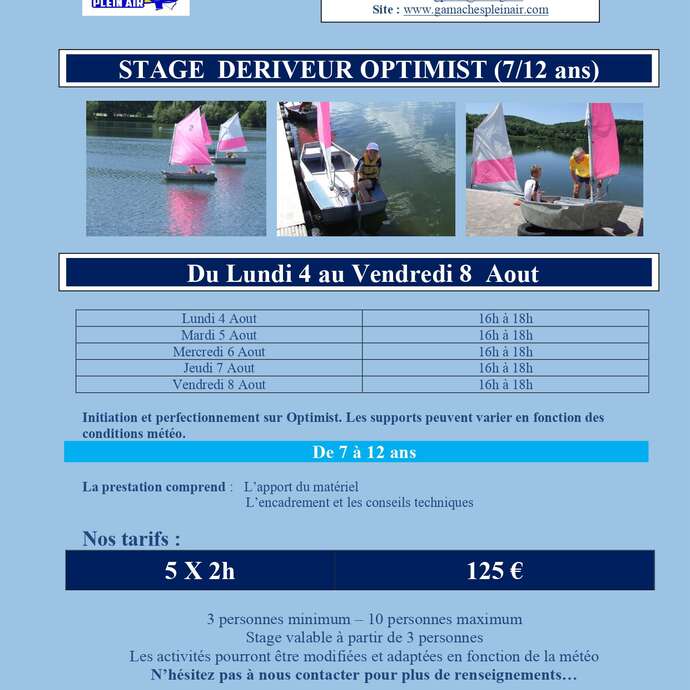 Stage Dériveur Optimist (7/12 ans)