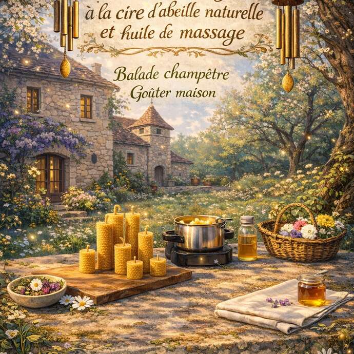 Atelier de création de bougies à al cire d'abeille naturelle et huile de massage