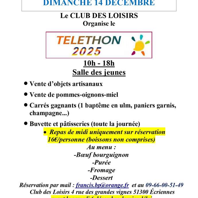 Téléthon du Club des Loisirs d'Ecriennes