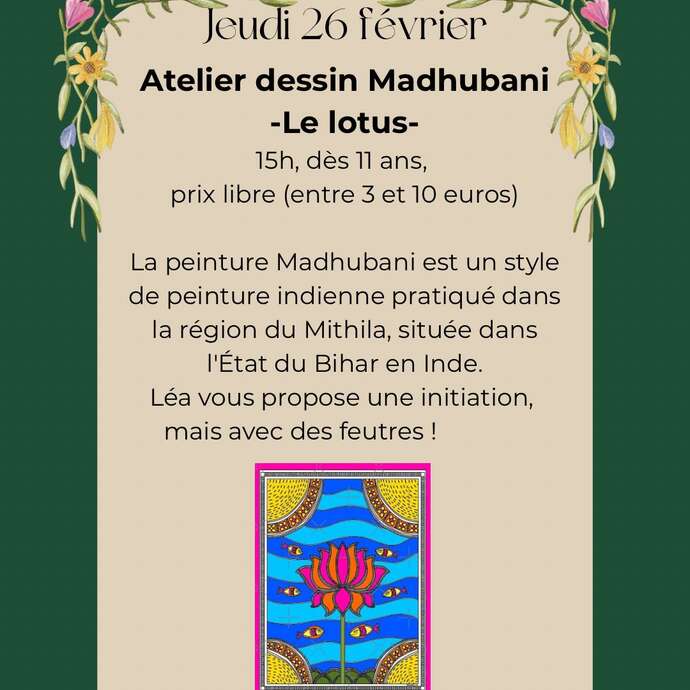 Atelier dessin Madhubani "Le lotus"