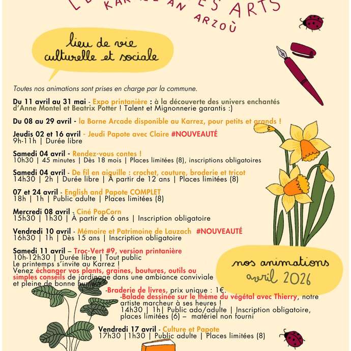 Programme d'avril au Carré des Arts