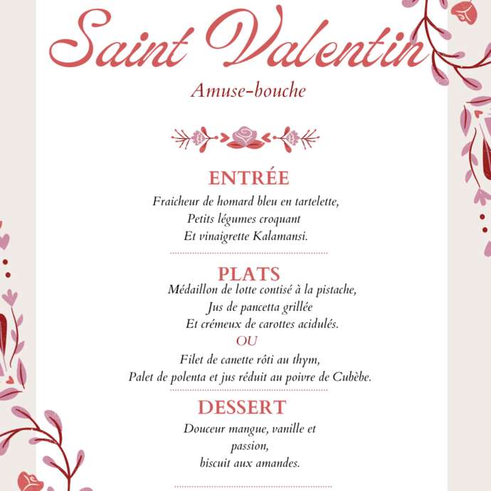 Votre menu de la Saint-Valentin à l'Auberge de Kerhinet