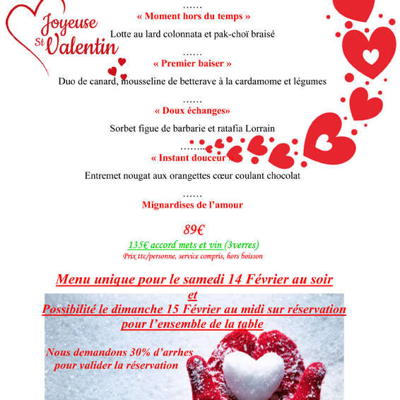 Menu de la Saint-Valentin - Restaurant la Vieille Forge