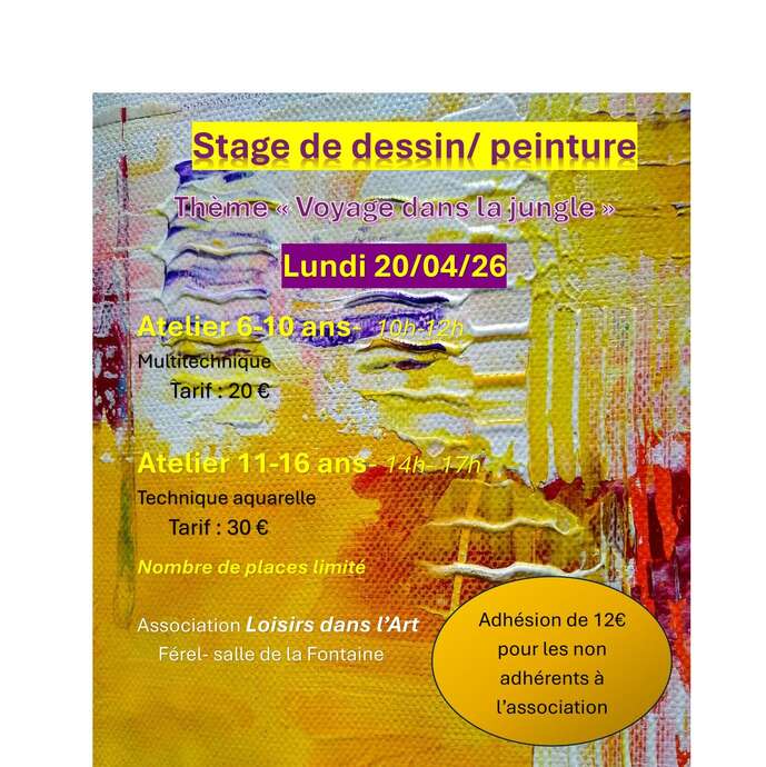 Stage de dessin/peinture pour enfants et ados sur le thème de la Jungle