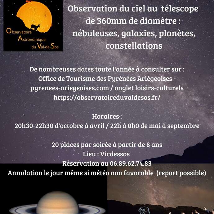 Soirées Observation du ciel au télescope