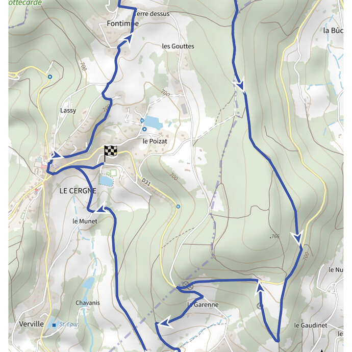 Itinéraire VTT : circuit 14 bleu, base Le Cergne