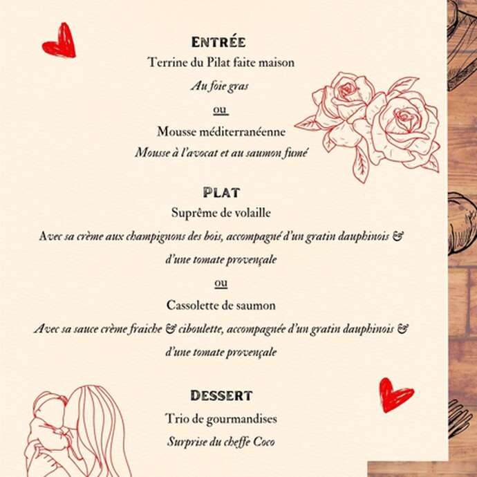Menu de la fête des mères au Convi'Vial