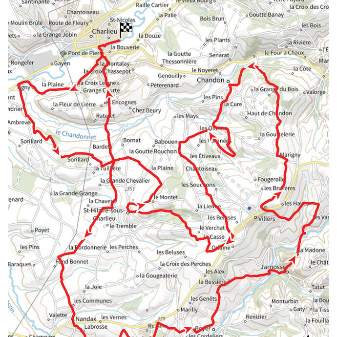 Itinéraire VTT : circuit 10 rouge, base Charlieu
