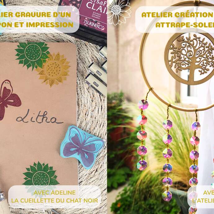Gravure d'un tampon et confection d'un attrape-soleil - atelier créatif