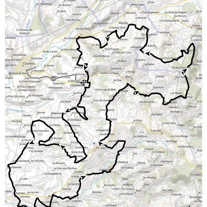 Itinéraire VTT : circuit 12 noir, base Charlieu