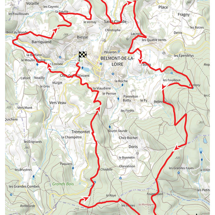 Itinéraire VTT : circuit 22 rouge, base Belmont-de-la-Loire