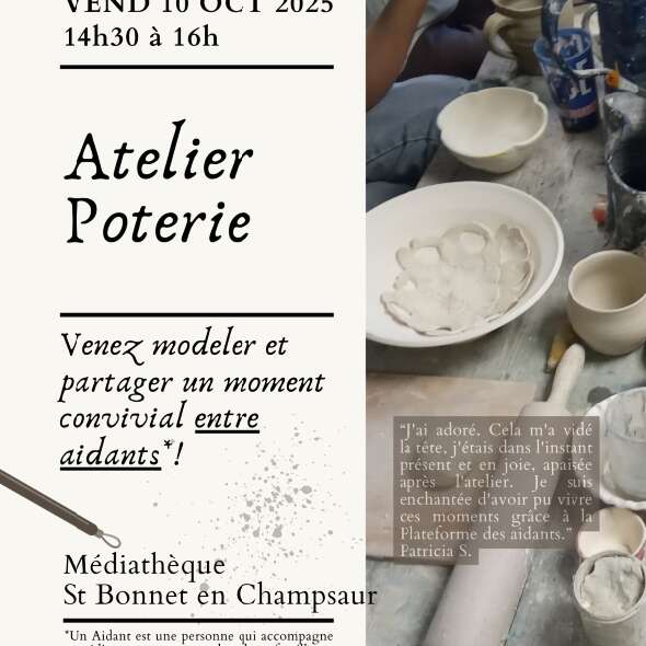 Atelier poterie. Venez modeler et partager un moment convivial entre aidants !