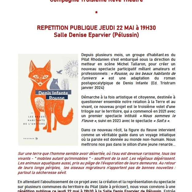 Théâtre répétition publique : « Rousse, ou les beaux habitants de l'univers »