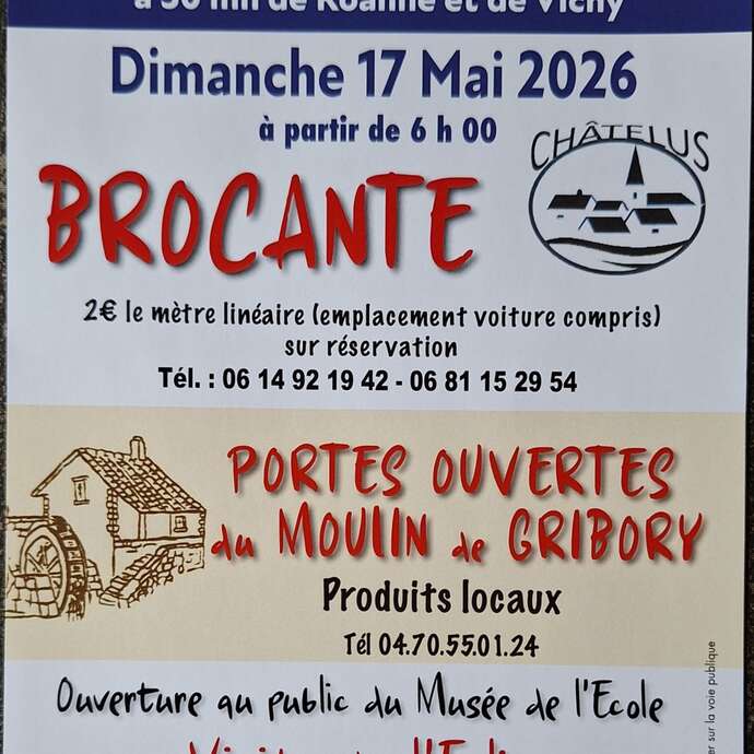 Brocante et portes ouvertes du moulin de Gribory, de l'église et du musée de l'école