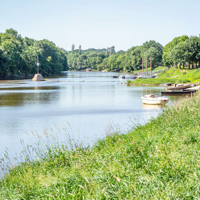 The Mayenne river and meadows in the low valleys of Angers