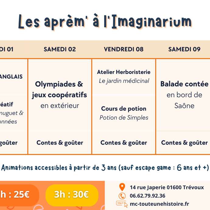 Animations à l'imaginarium au mois de mai