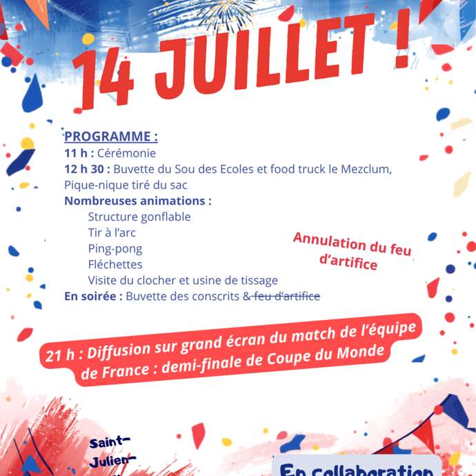 14 juillet : la demi-finale remplace le feu d'artifice